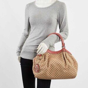Gucci Beige/Pink Diamante Canvas Medium Sukey Bag